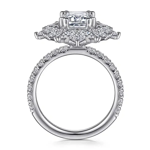 Fancy Halo Emerald Cut Diamond Engagement Ring Mounting