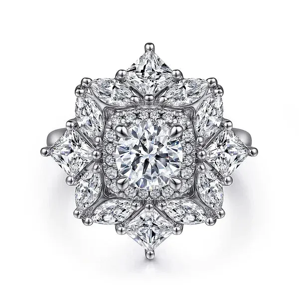 Fancy Halo Round Diamond Engagement Ring Mounting