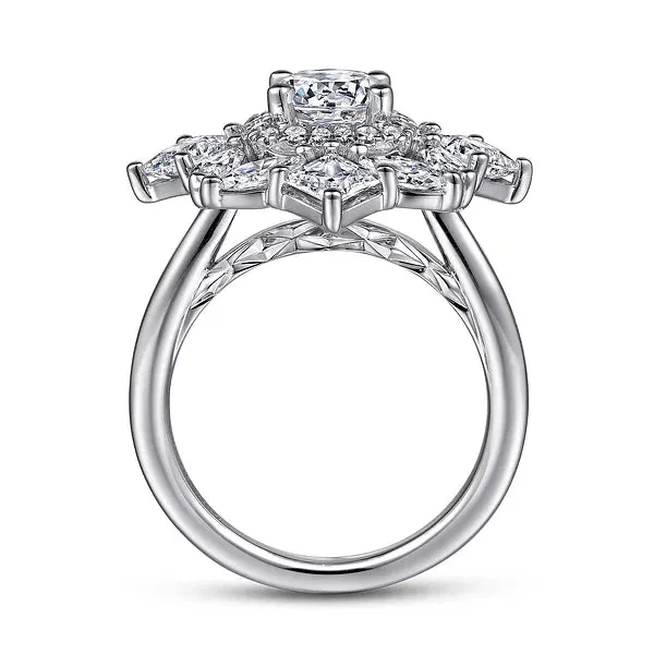 Fancy Halo Round Diamond Engagement Ring Mounting