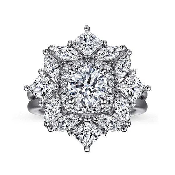 Fancy Halo Round Diamond Engagement Ring Mounting