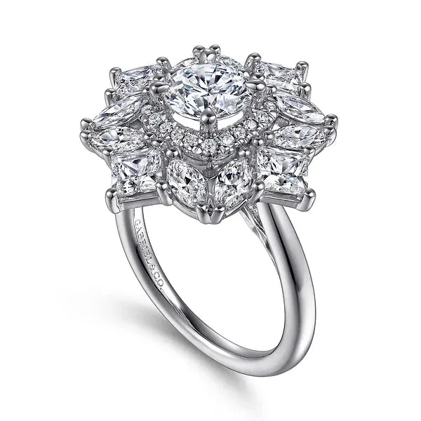 Fancy Halo Round Diamond Engagement Ring Mounting