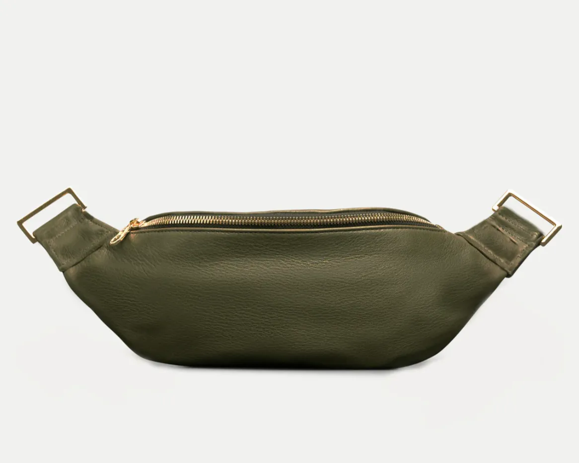 Fanny Pack   Crossbody Bag | Olive Green   Gold Hardware with metallic strap