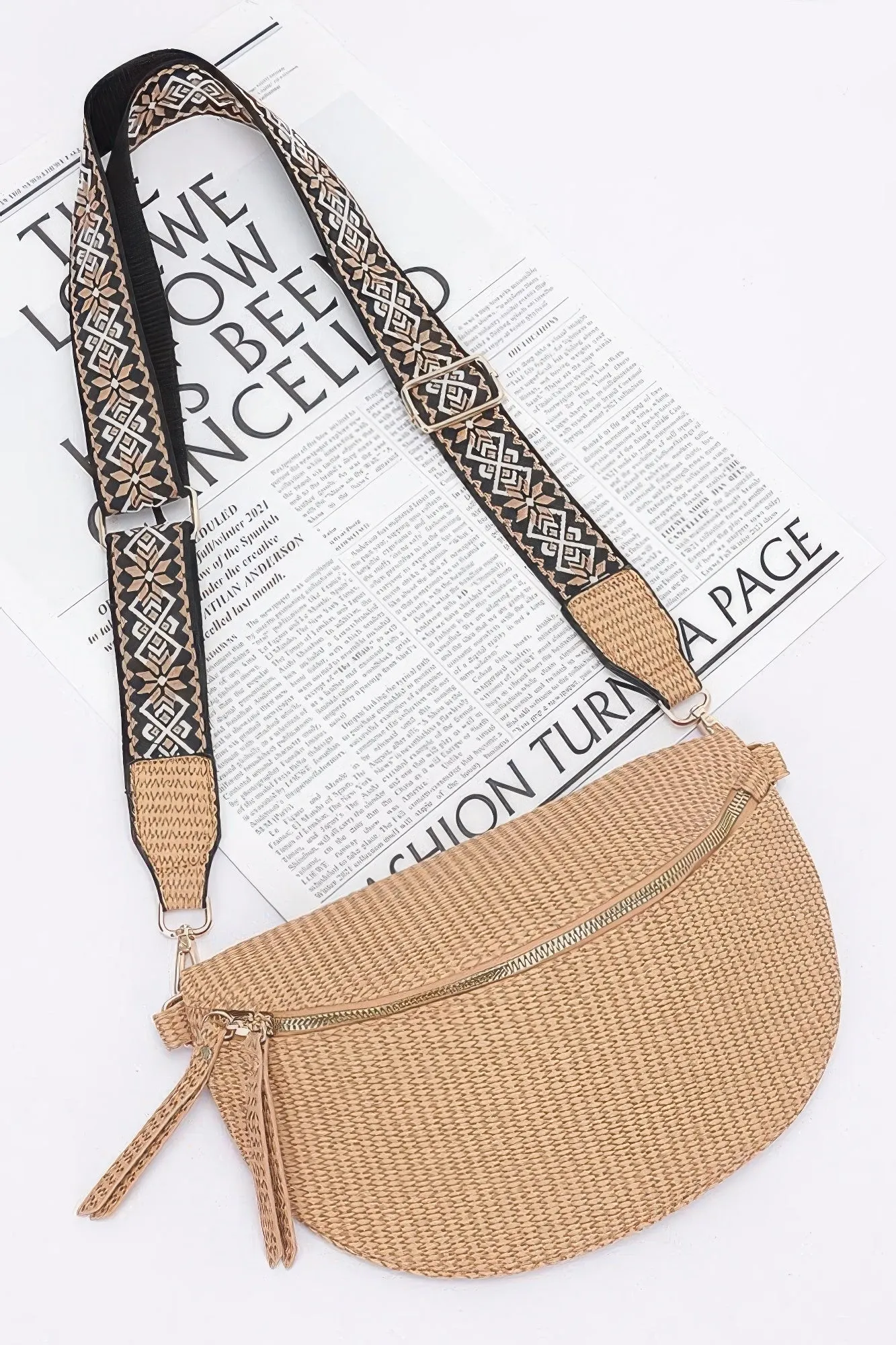 Faux Leather Fanny Pack W/ Multi Color Strap