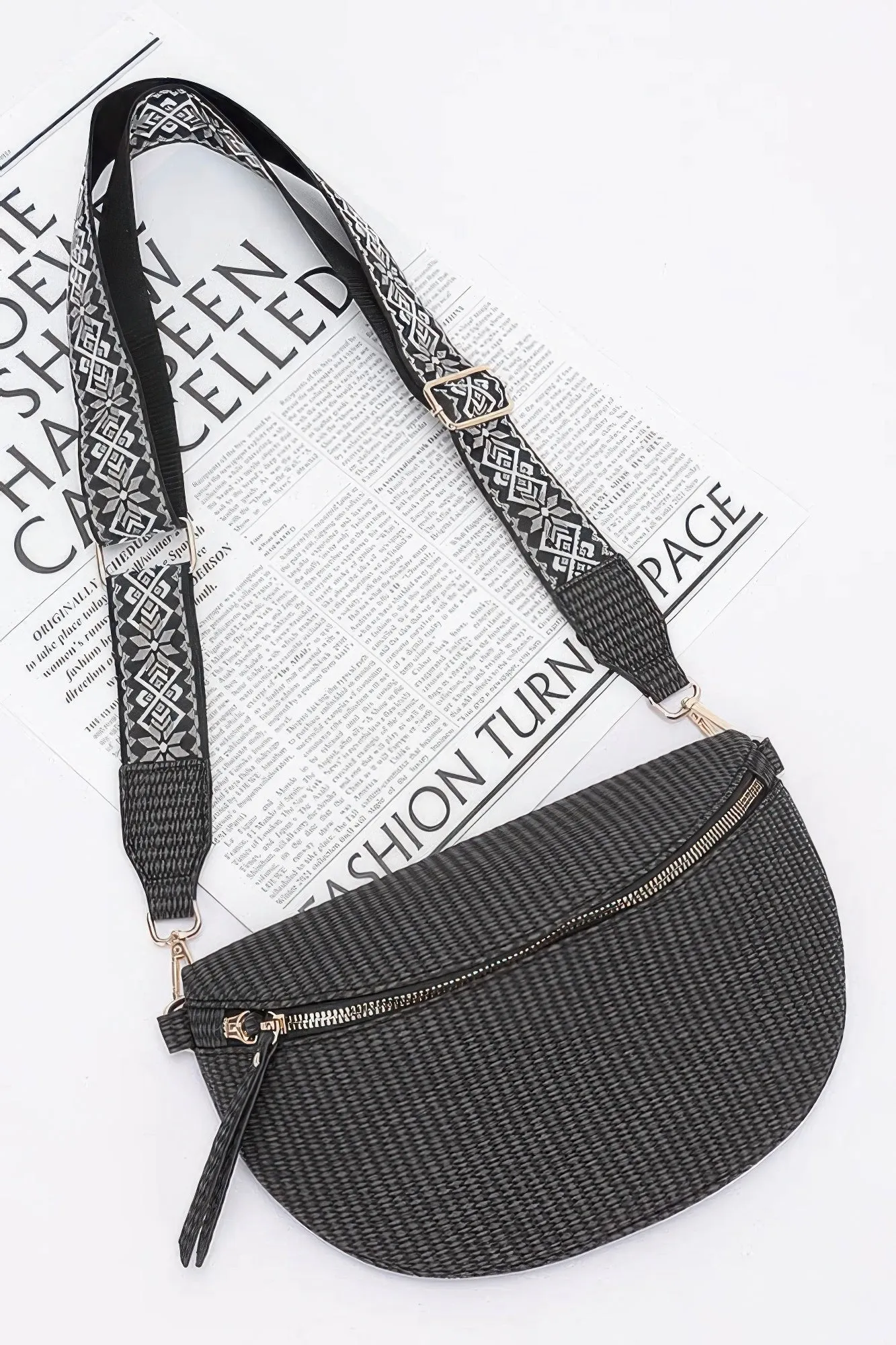 Faux Leather Fanny Pack W/ Multi Color Strap