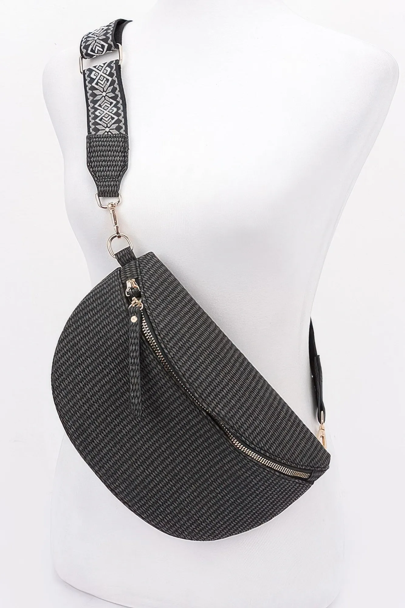 Faux Leather Fanny Pack W/ Multi Color Strap