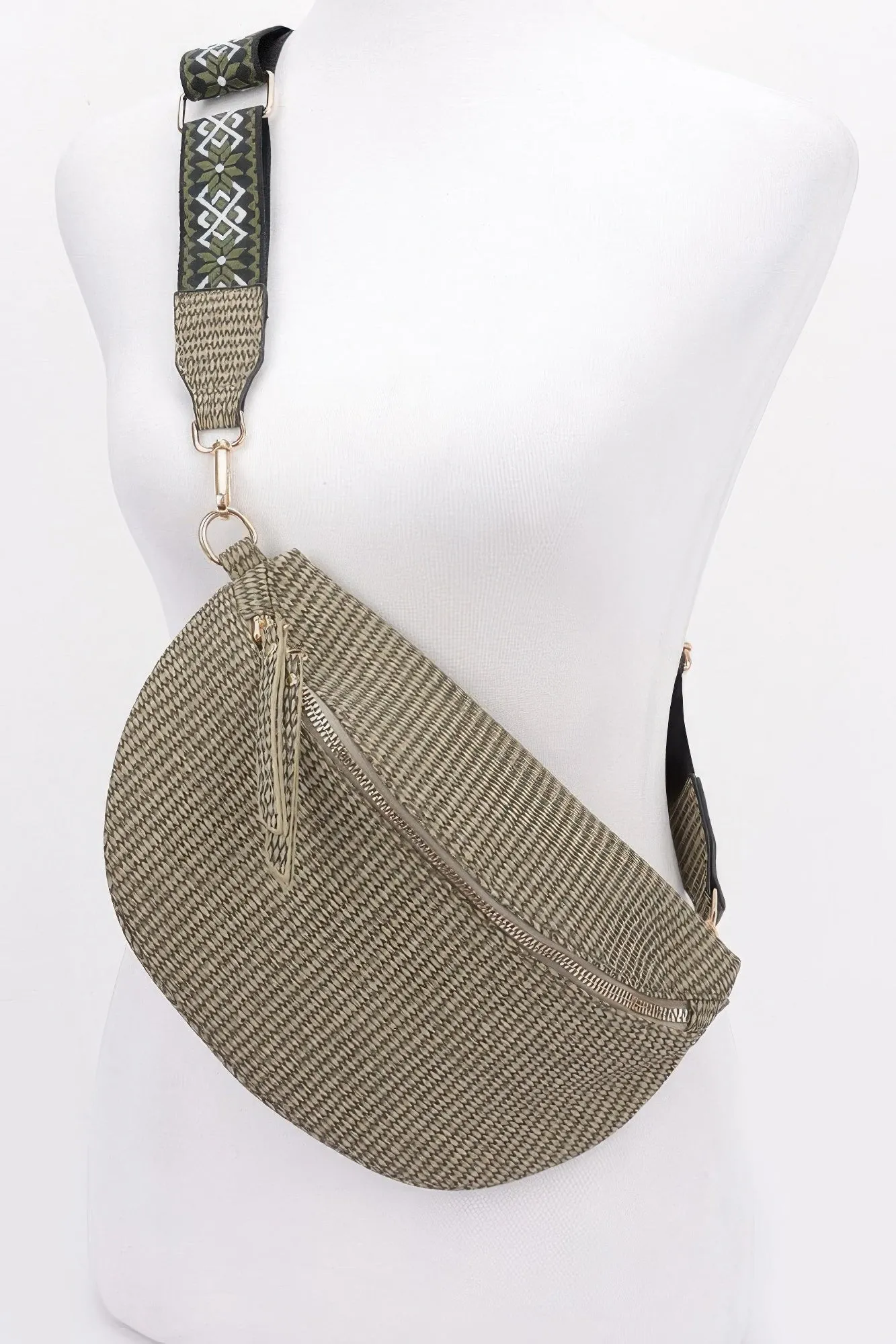 Faux Leather Fanny Pack W/ Multi Color Strap