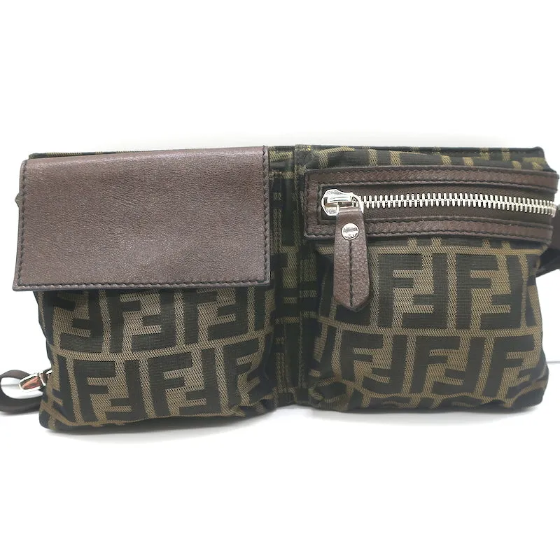Fendi Zucca Fanny Pack Belt Bag Brown Canvas & Leather