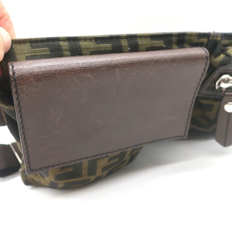 Fendi Zucca Fanny Pack Belt Bag Brown Canvas & Leather