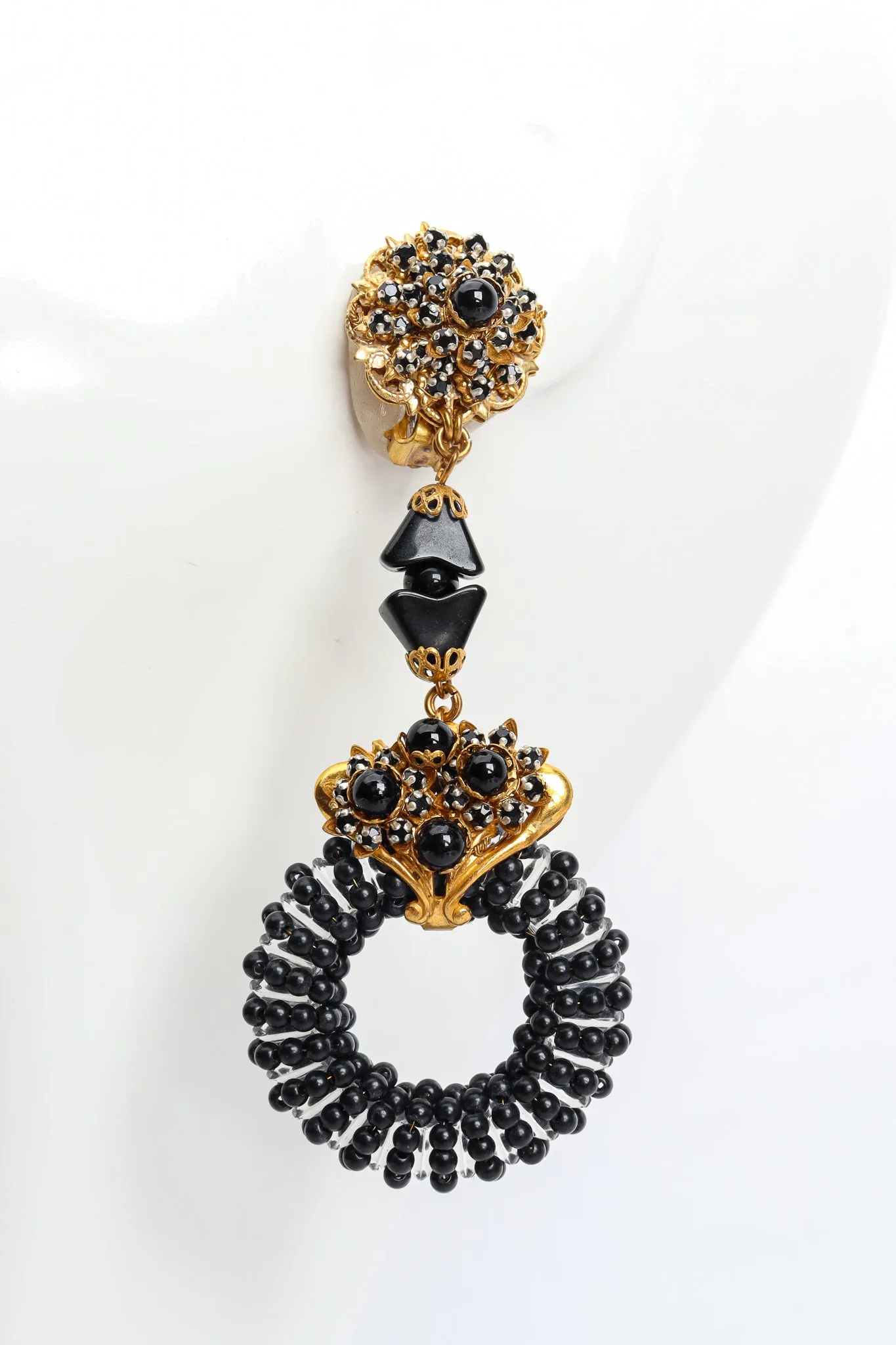 Filigree Stone Cluster Drop Hoop Earrings