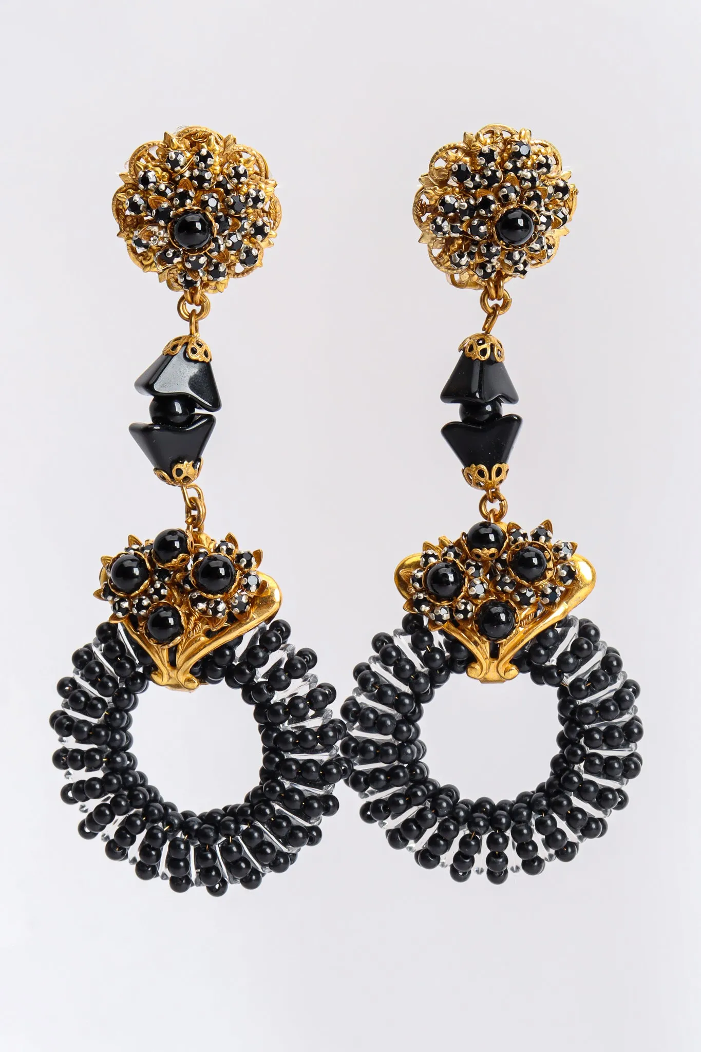 Filigree Stone Cluster Drop Hoop Earrings