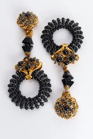 Filigree Stone Cluster Drop Hoop Earrings