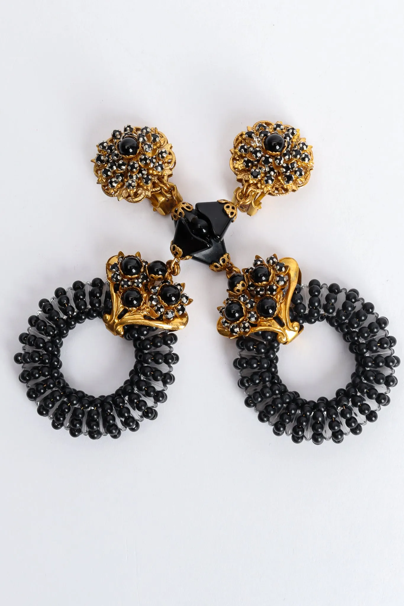 Filigree Stone Cluster Drop Hoop Earrings