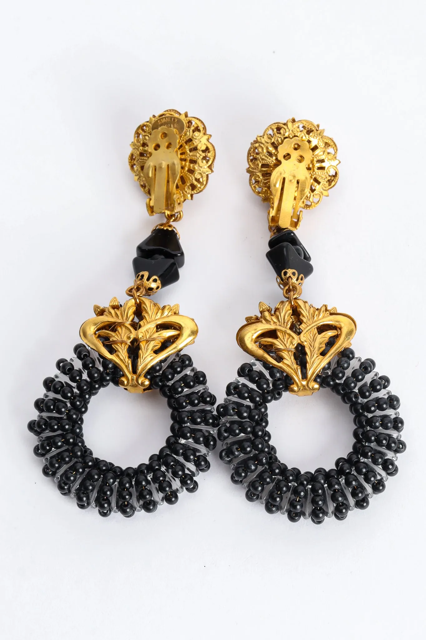 Filigree Stone Cluster Drop Hoop Earrings