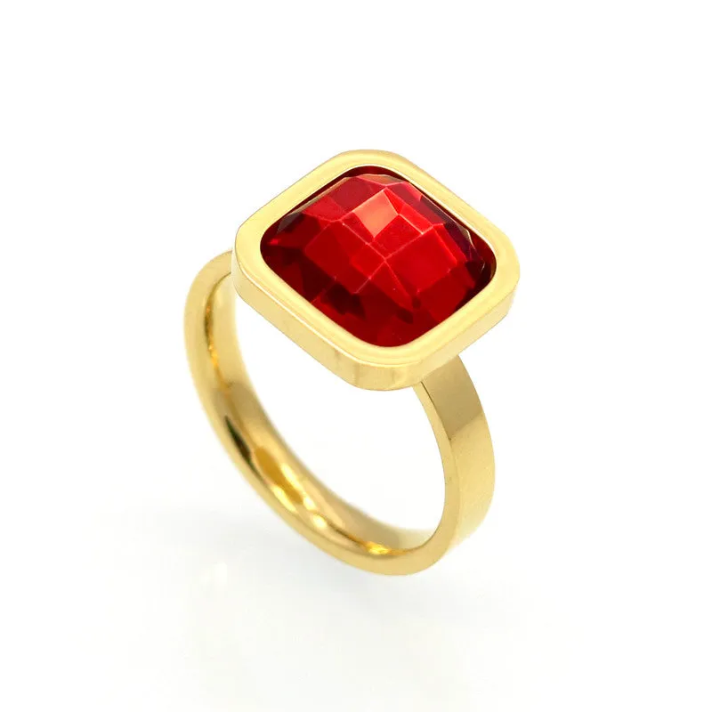 Fine Jewelry Stainless Steel Ring Colorful Crystal Ring For Woman Party Jewelry Size 6-9 Top Quality Luxury Square Finger Ring
