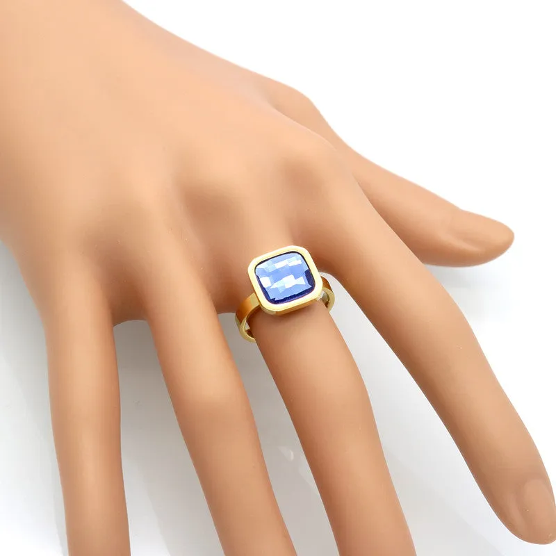 Fine Jewelry Stainless Steel Ring Colorful Crystal Ring For Woman Party Jewelry Size 6-9 Top Quality Luxury Square Finger Ring