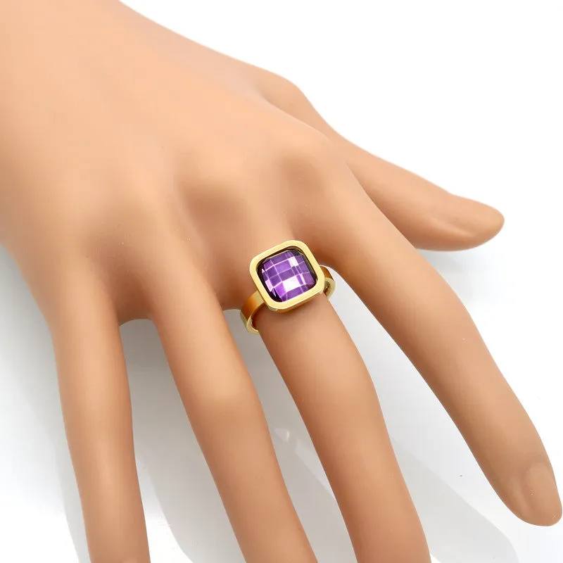 Fine Jewelry Stainless Steel Ring Colorful Crystal Ring For Woman Party Jewelry Size 6-9 Top Quality Luxury Square Finger Ring