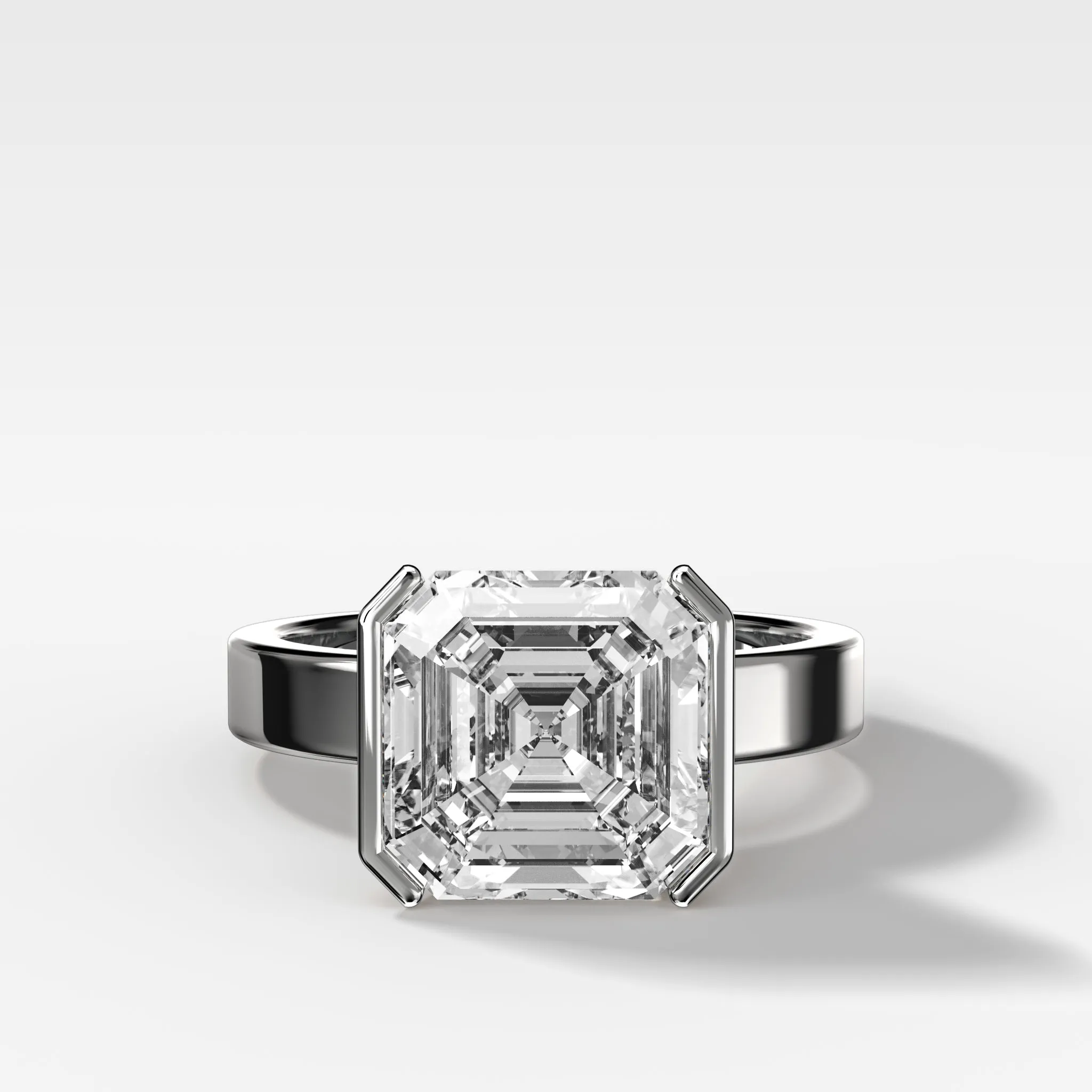 Finest Half Bezel Solitaire Engagement Ring With Asscher Cut Diamond