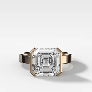 Finest Half Bezel Solitaire Engagement Ring With Asscher Cut Diamond