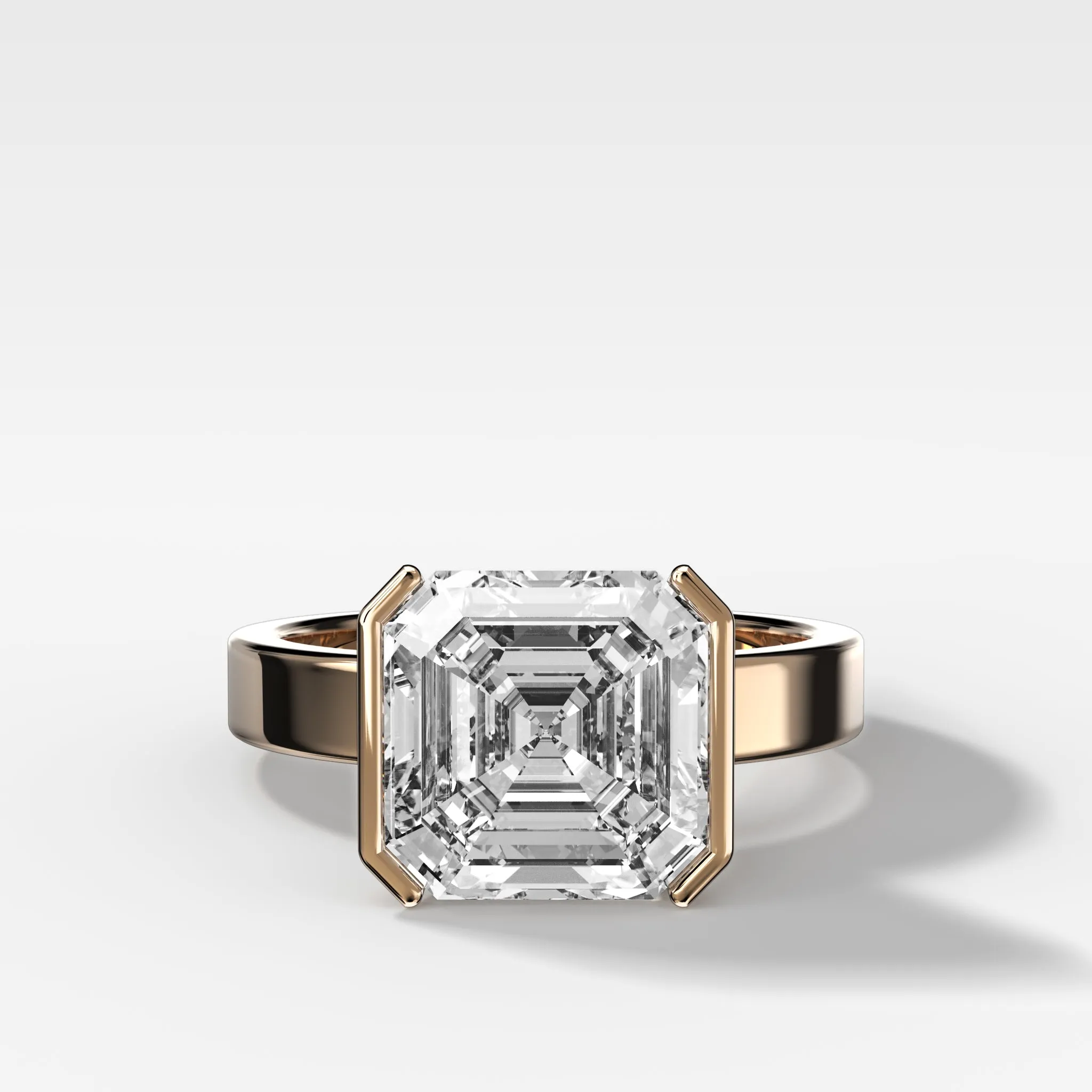 Finest Half Bezel Solitaire Engagement Ring With Asscher Cut Diamond