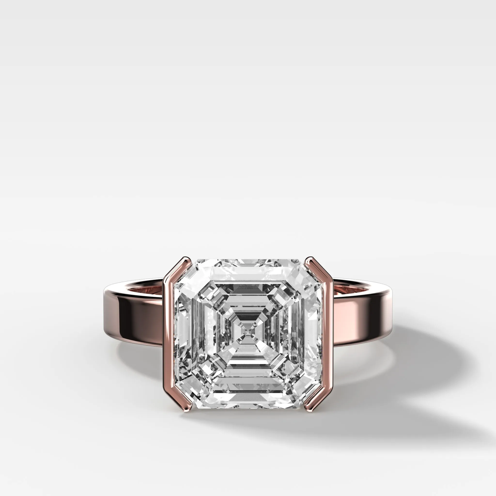 Finest Half Bezel Solitaire Engagement Ring With Asscher Cut Diamond