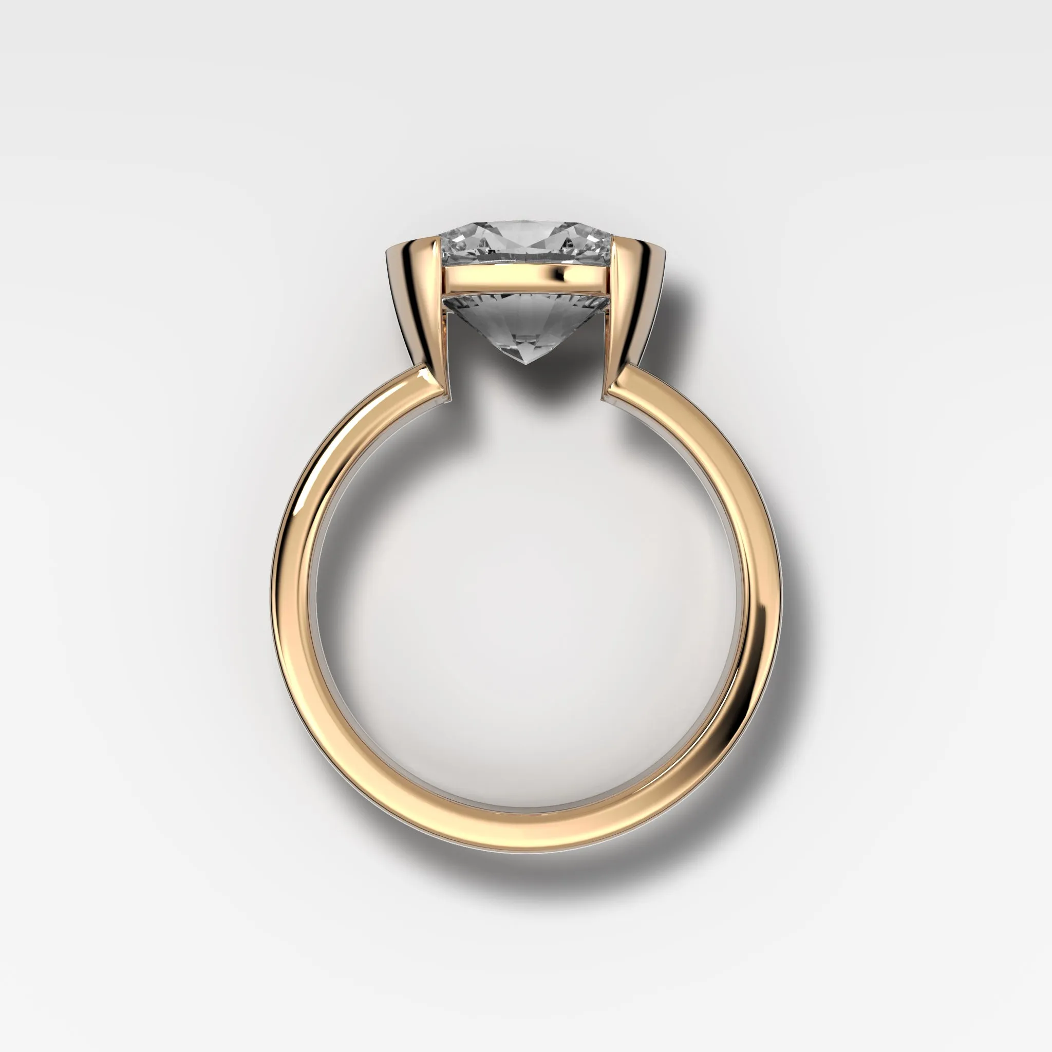 Finest Half Bezel Solitaire Engagement Ring With East West Oval Cut Diamond