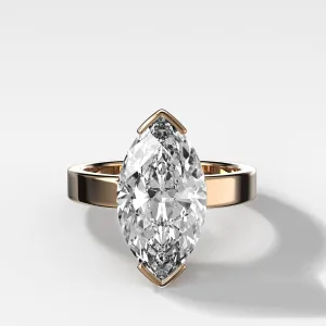 Finest Half Bezel Solitaire Engagement Ring With Marquise Cut Diamond