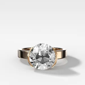 Finest Half Bezel Solitaire Engagement Ring With Old Euro Cut Diamond