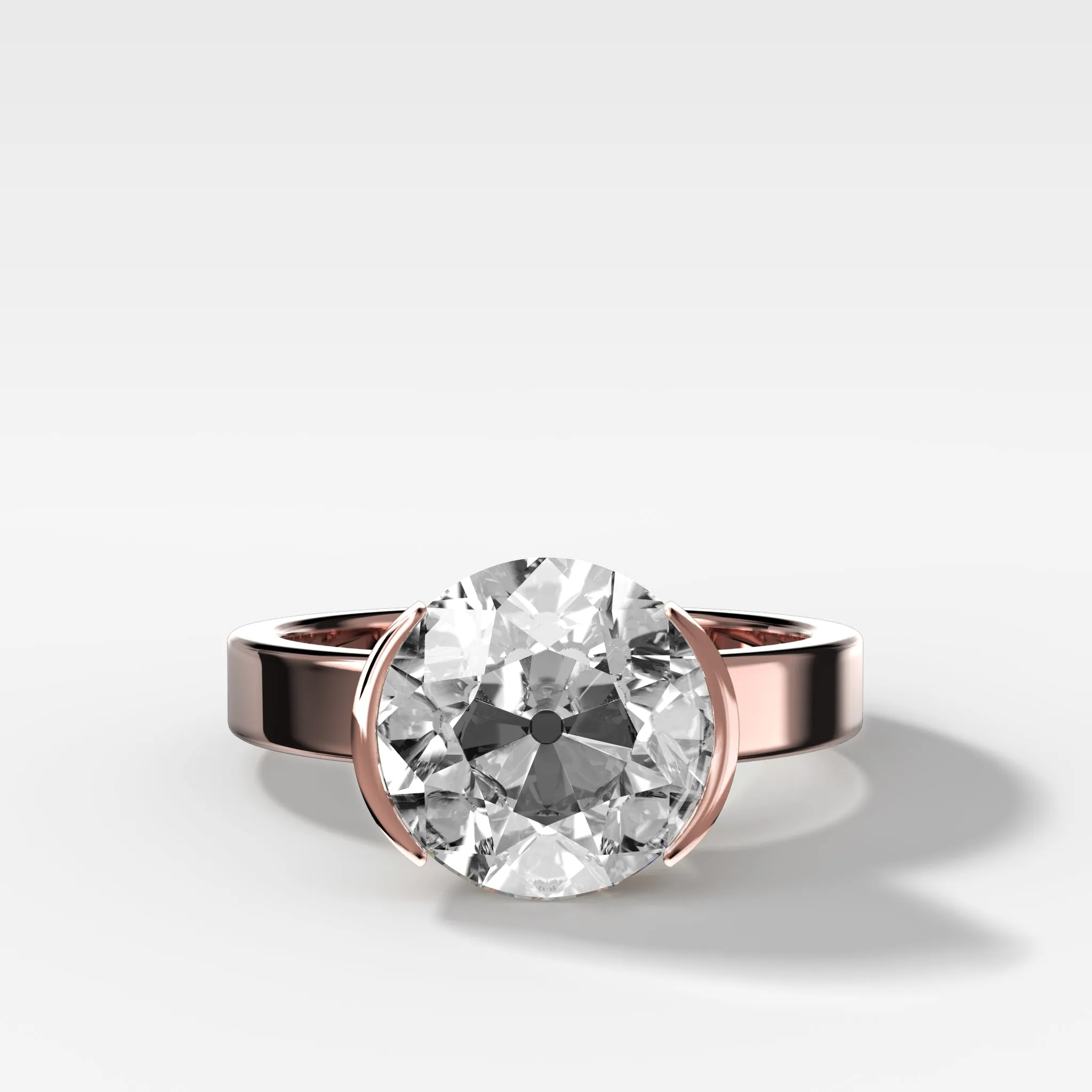 Finest Half Bezel Solitaire Engagement Ring With Old Euro Cut Diamond