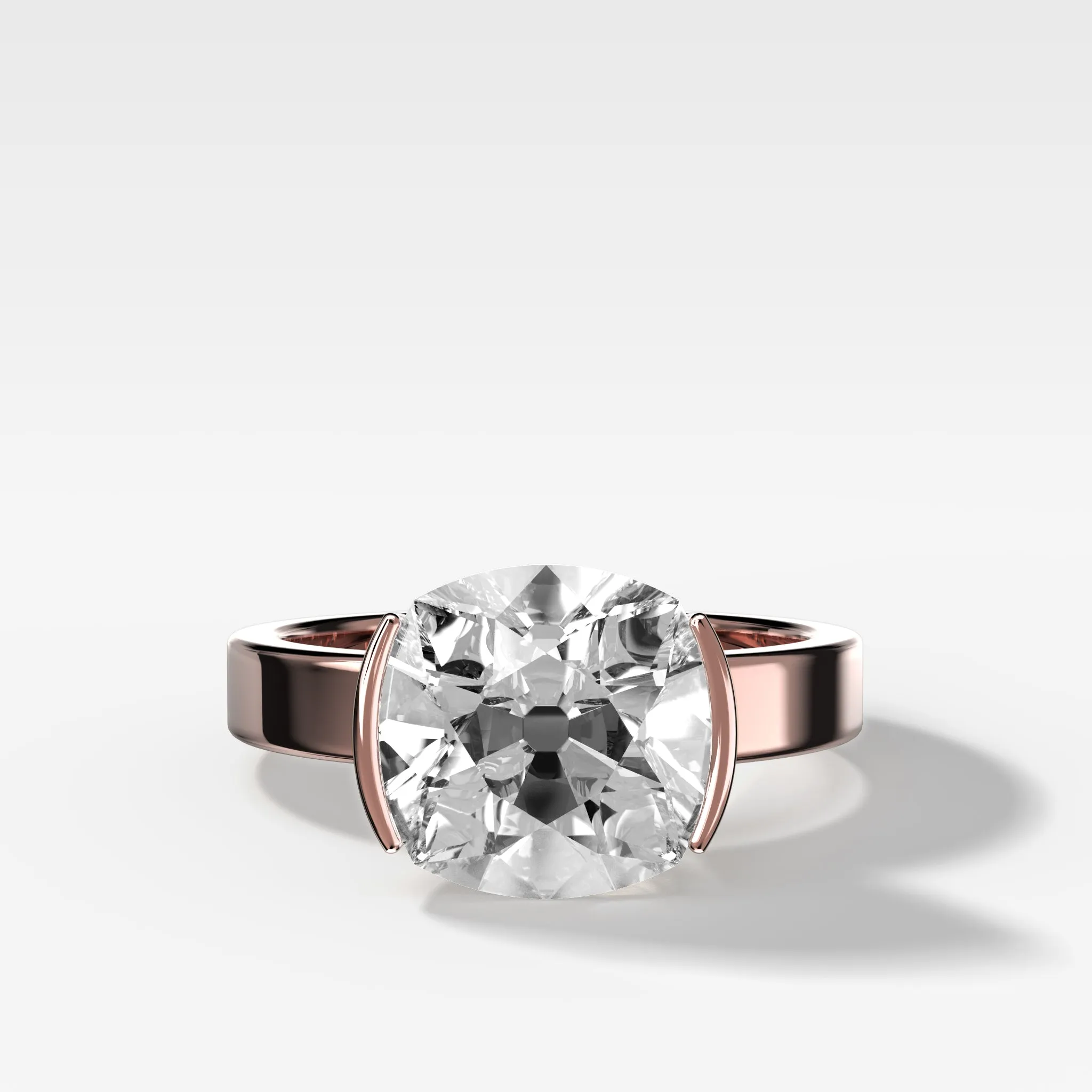 Finest Half Bezel Solitaire Engagement Ring With Old Mine Cut Diamond
