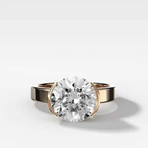 Finest Half Bezel Solitaire Engagement Ring With Round Cut Diamond