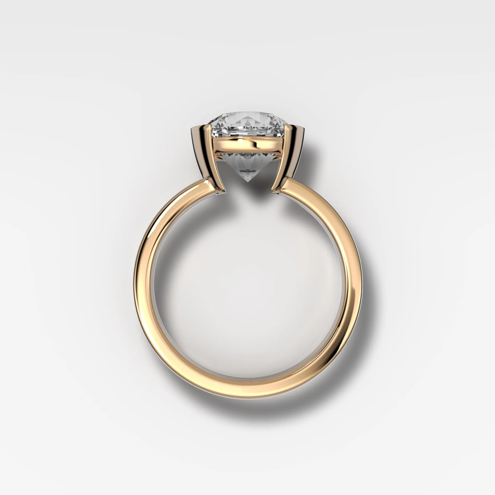 Finest Half Bezel Solitaire Engagement Ring With Round Cut Diamond