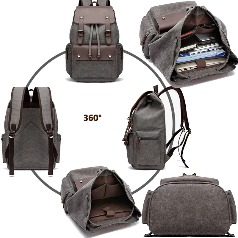 Flap Drawstring Canvas Backpack Daypacks
