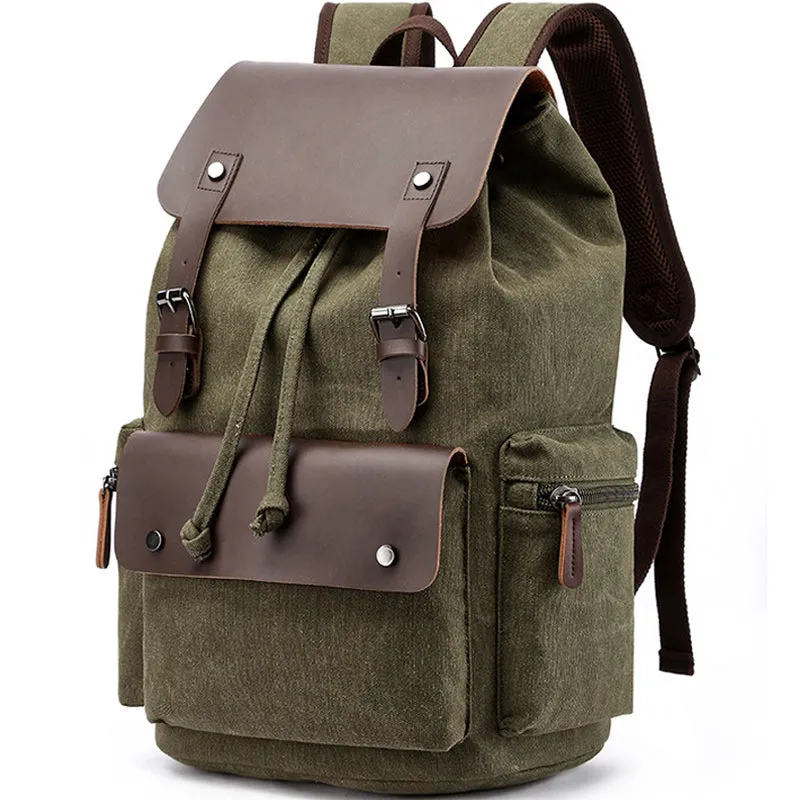 Flap Drawstring Canvas Backpack Daypacks