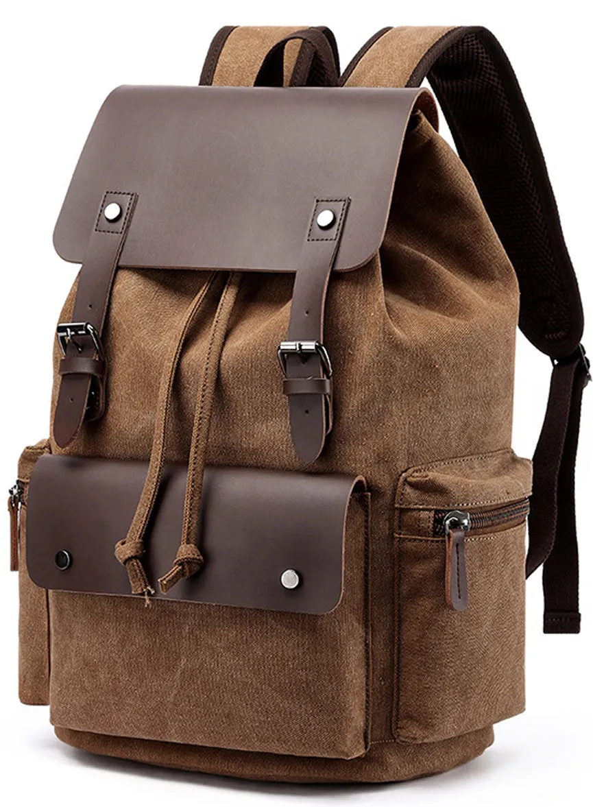 Flap Drawstring Canvas Backpack Daypacks