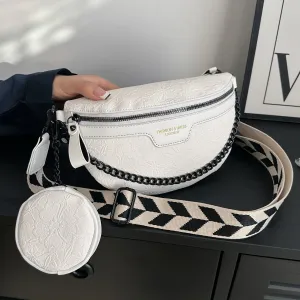 Floral Jacquard Chest Bag With Coin Purse, Y2K Chain Decor Crossbody Bag, Women's PU Leather Fanny Pack