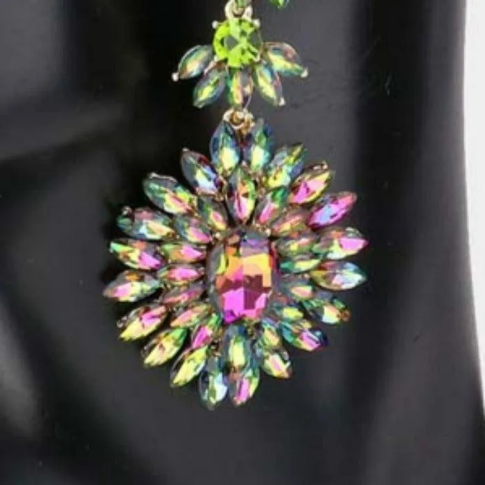 Floral Marquise Oil Spill Stone Cluster Dangle Evening Earrings