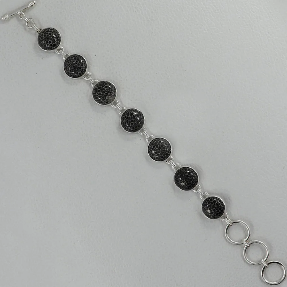 Fossil Jewelry - Black Fossil Coral Round Cabochon Bracelets