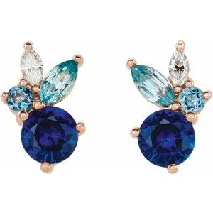 Gemstone and Diamond Cluster Earring