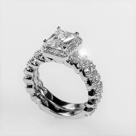 Genna 2ct Radiant Halo Engagement and Wedding Ring Set | 3.2ct