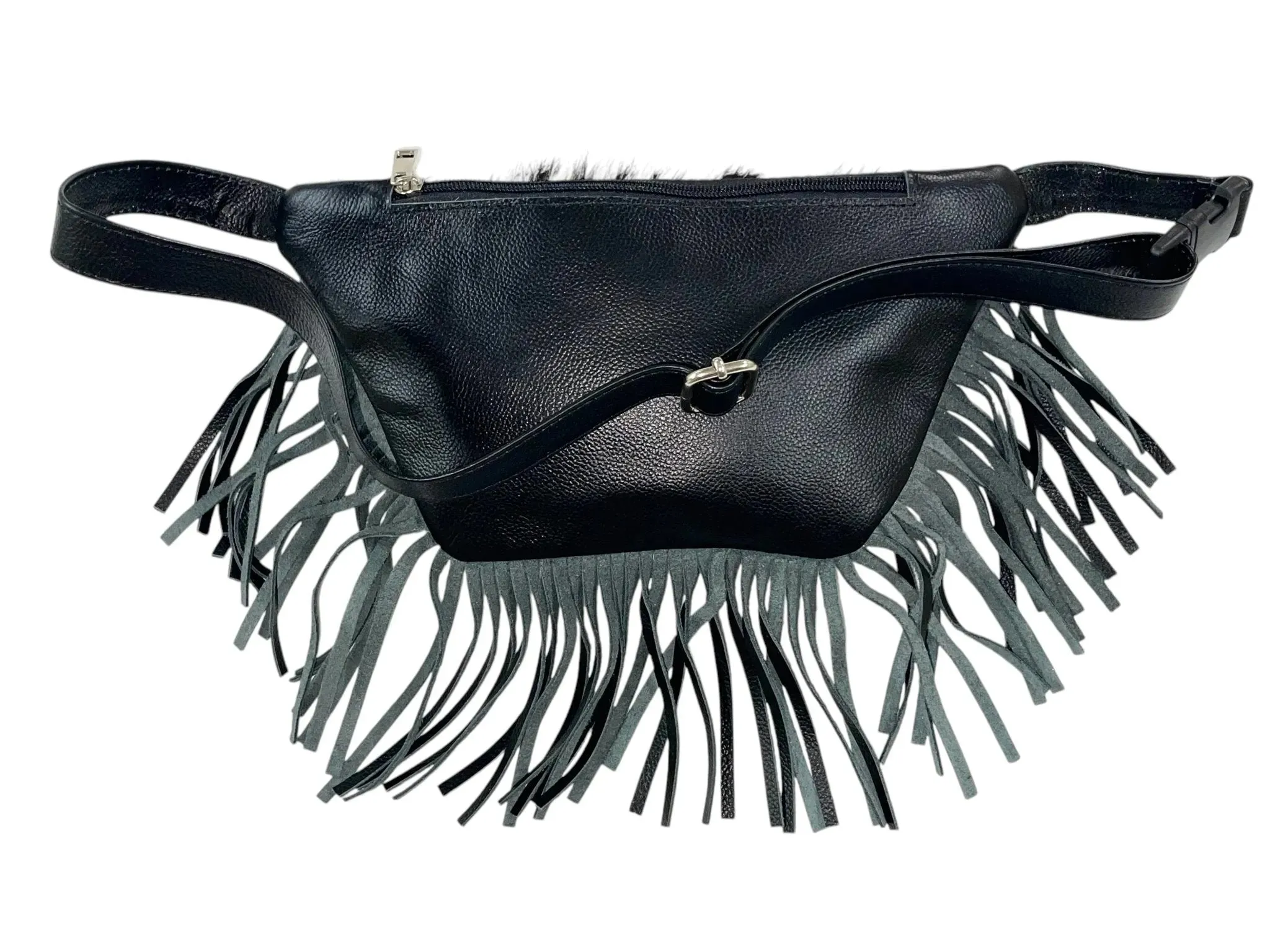 Genuine Cowhide Fanny Pack with Fringe and Leather Accents