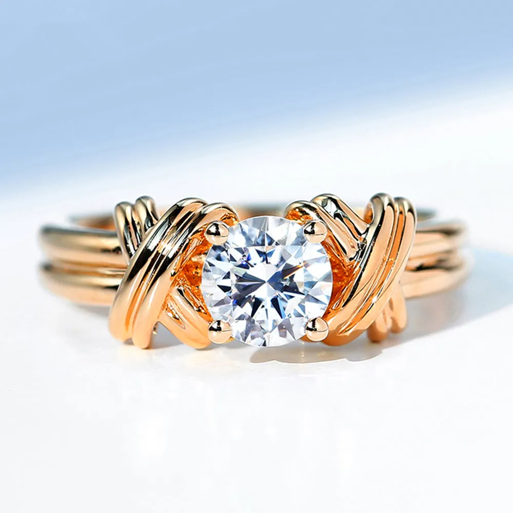 GIA Diamond Solitaire Engagement Ring with Cross Band