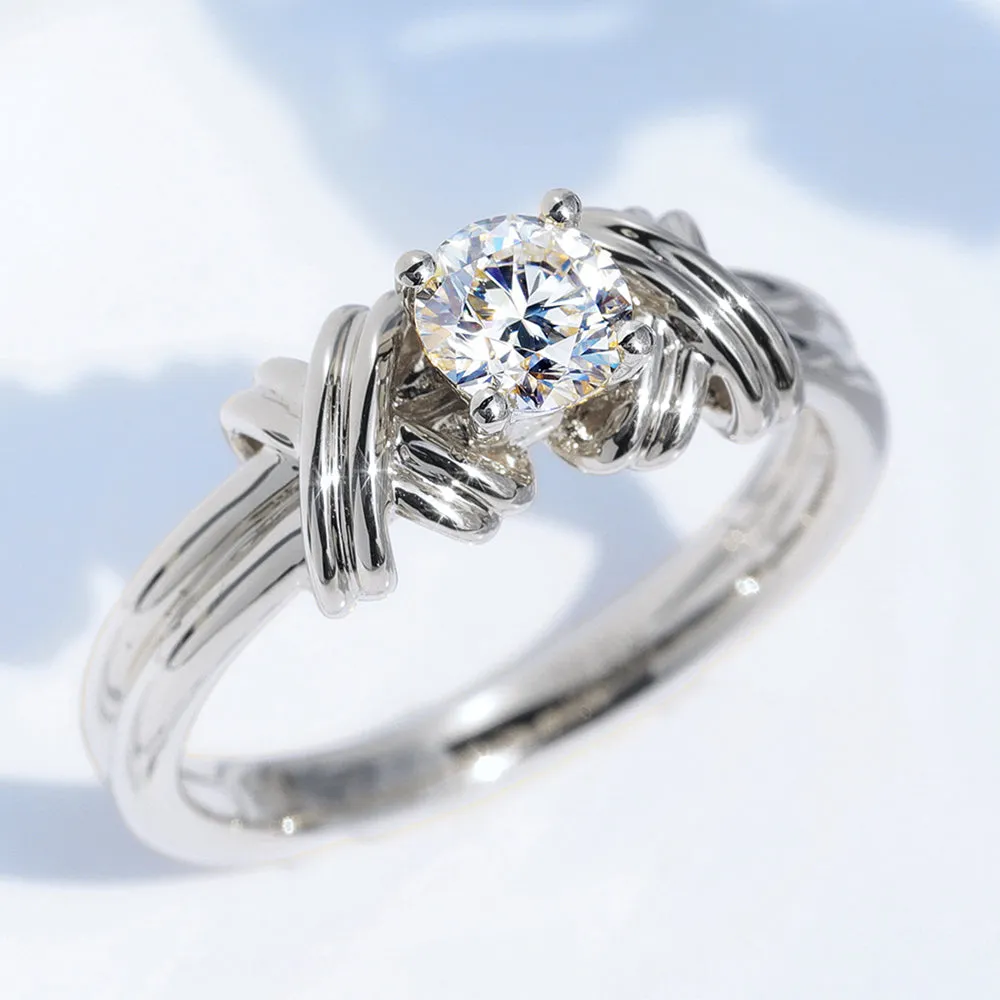 GIA Diamond Solitaire Engagement Ring with Cross Band