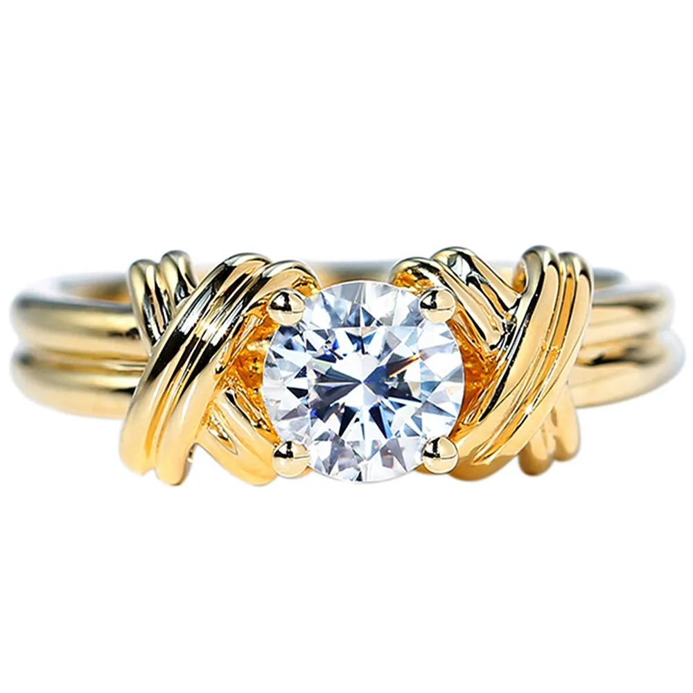 GIA Diamond Solitaire Engagement Ring with Cross Band