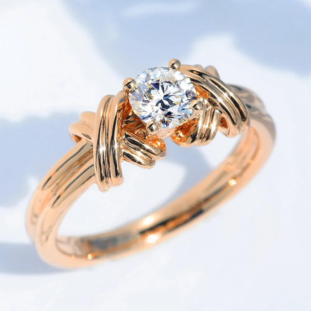 GIA Diamond Solitaire Engagement Ring with Cross Band