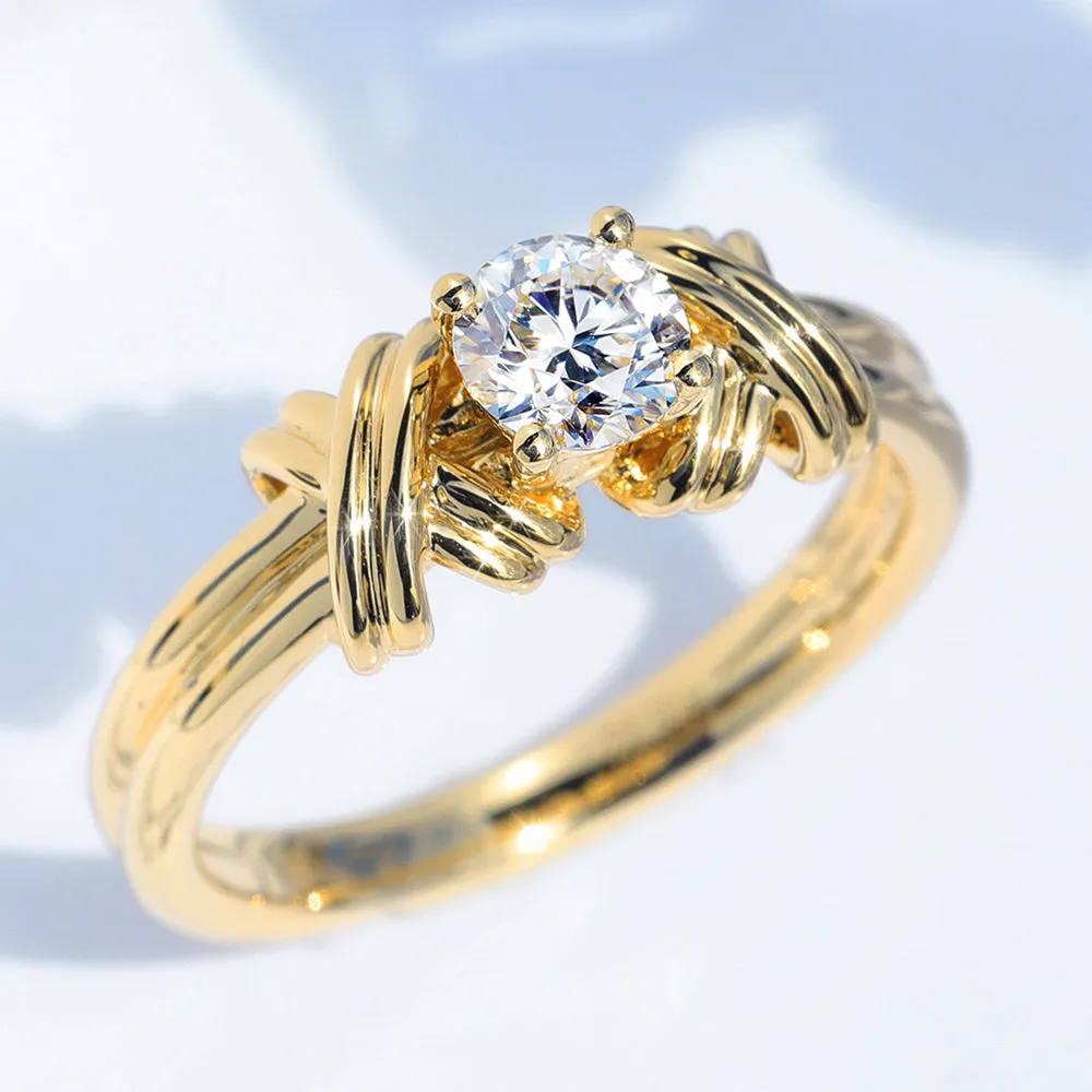 GIA Diamond Solitaire Engagement Ring with Cross Band