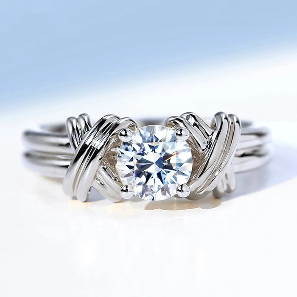 GIA Diamond Solitaire Engagement Ring with Cross Band