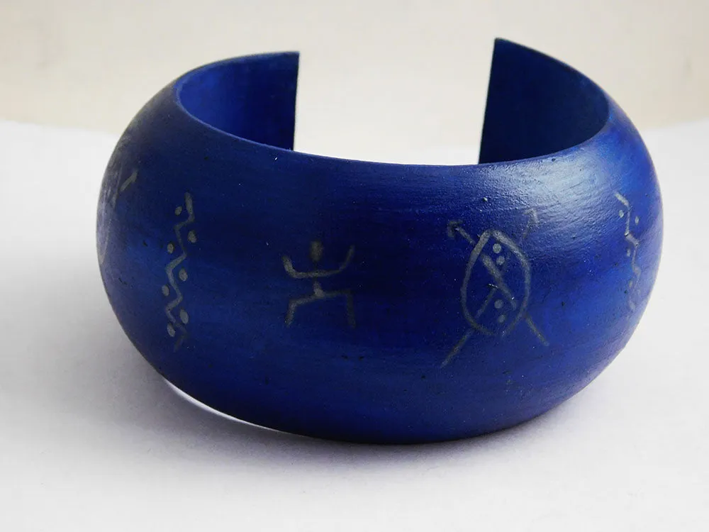 Goddess Earrings Blue Bangle Wooden Bracelets Silver Jewelry Set