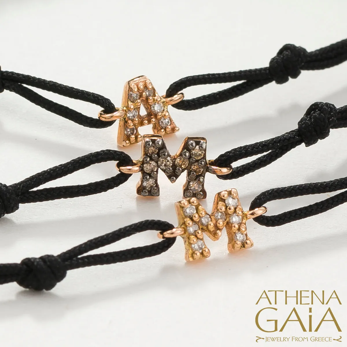 Gold Alphabet with Diamonds Adjustable Cord Bracelet