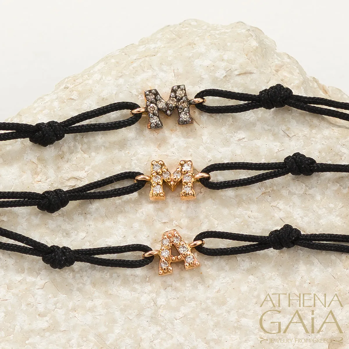 Gold Alphabet with Diamonds Adjustable Cord Bracelet