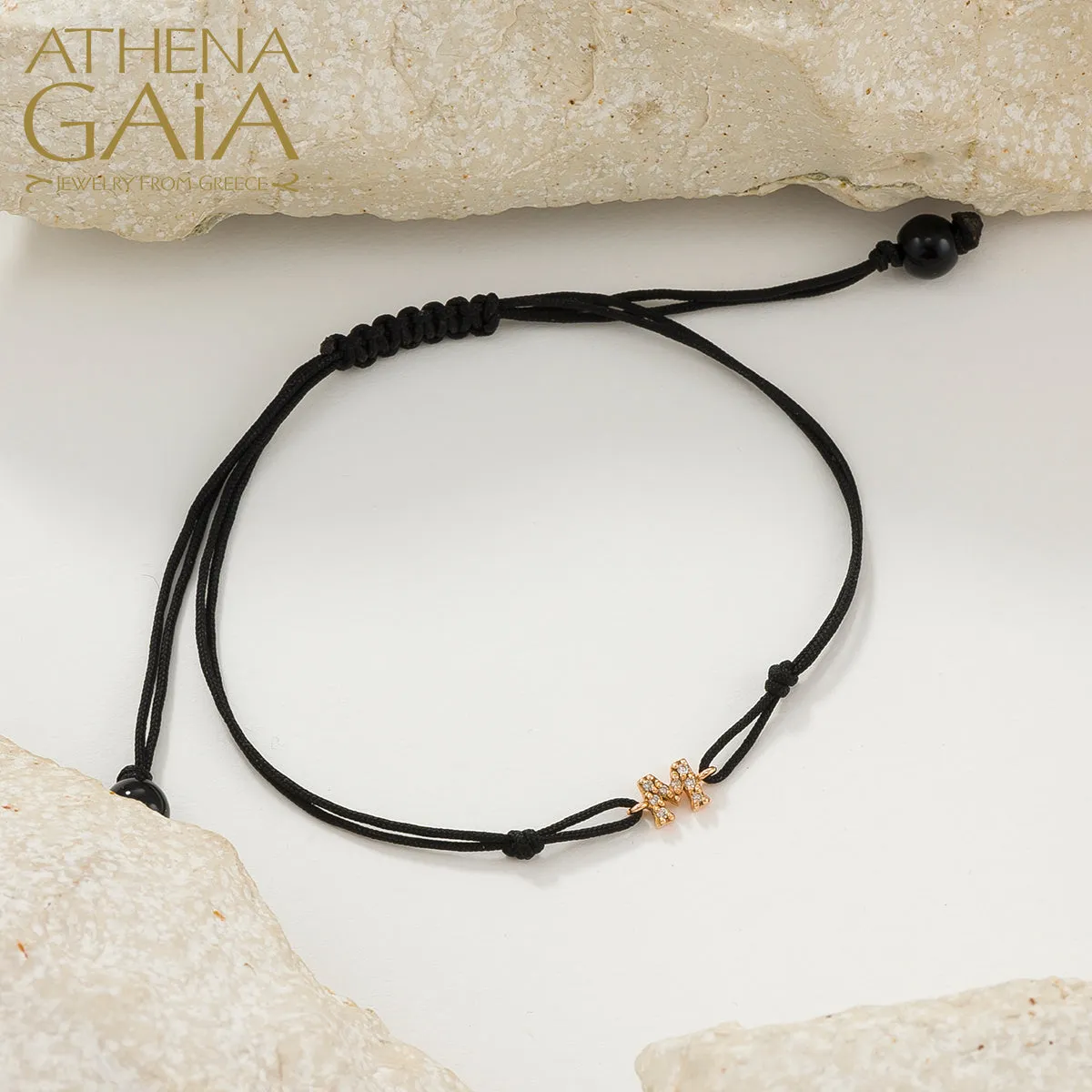 Gold Alphabet with Diamonds Adjustable Cord Bracelet